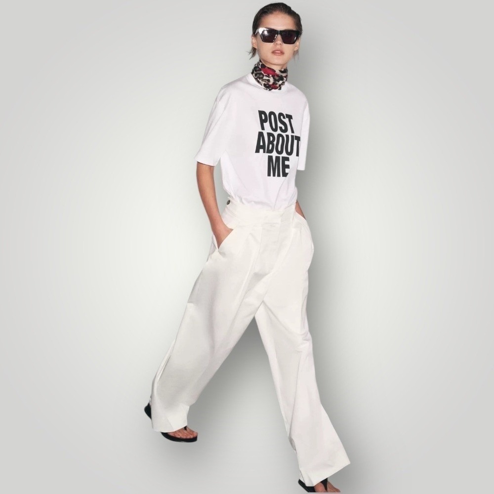 Zara Text T Shirt Tee Size Med Black/White Minimalist Post Ironic Streetwear - Picture 4 of 11